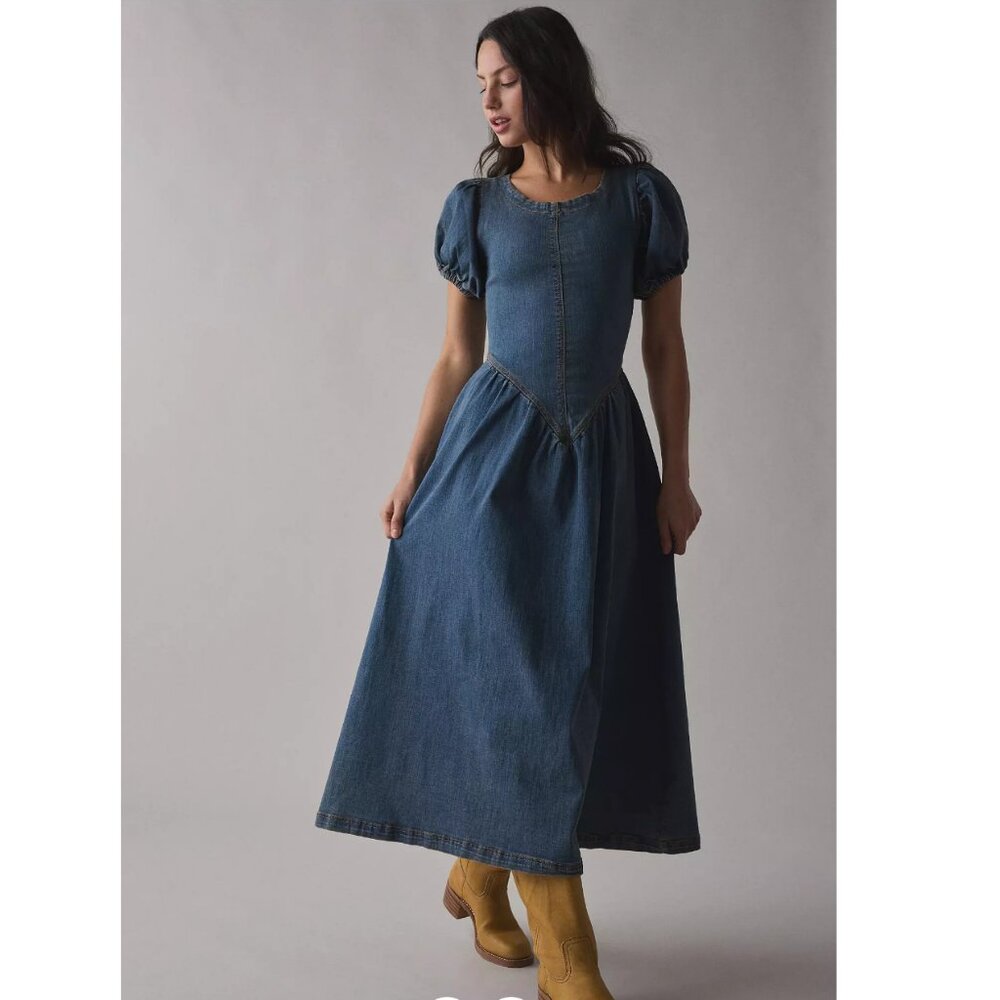 Daisy Street Drop V Waist Denim Midi Dress Urban Outfitters NWT XL